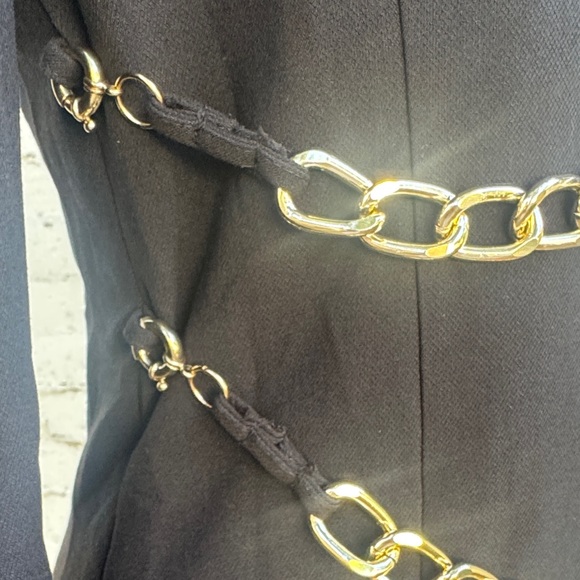 L'ATISTE by Amy Black Coat Dress Rainbow Pleated Skirt Gold Chains Size S - Picture 14 of 16